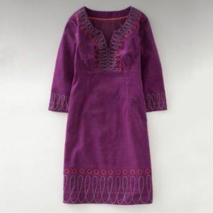 Boden Purple Embroidered Bohemian Corduroy Midi Dress Size 6L